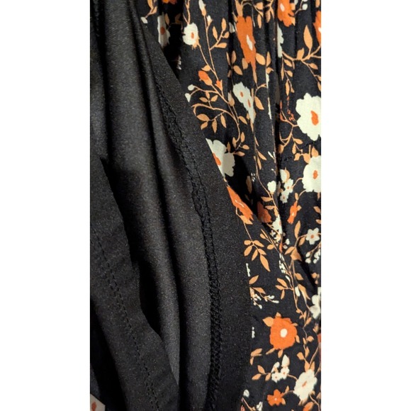 Blu Pepper Floral Print Long Sleeve Mini Dress Black Orange White‎ Boho Chic L - Picture 4 of 7
